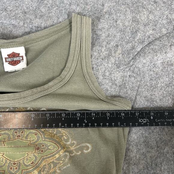 Harley Davidson Tank Top Womens Medium Y2K Ribbed Knit Green Made In USA Stretch - Picture 9 of 9